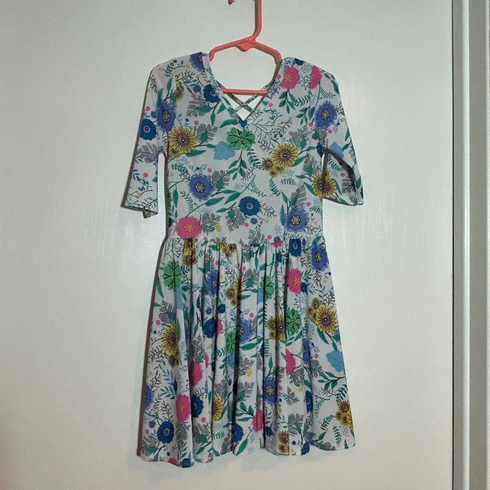 Dot Dot Smile Little Girls Dress Size‎ 5/6 White Floral V-Neck Kids Casual Cute